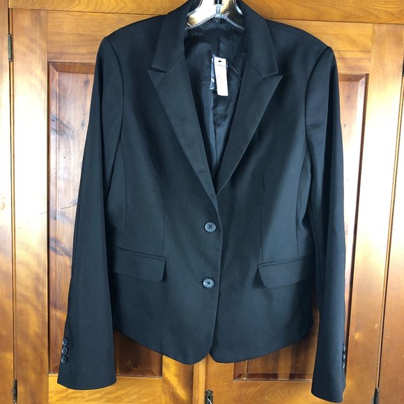 NWT Express Black Cotton Blend Two Button Blazer with Peak Lapels Classic Y2K - Picture 1 of 11
